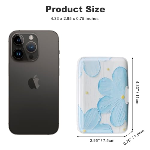 Mini RFID Aluminum Wallet Credit Cards Holder Business Card Case Metal ID Case for Men Women(Cerulean Flower) - color: Cerulean Flower