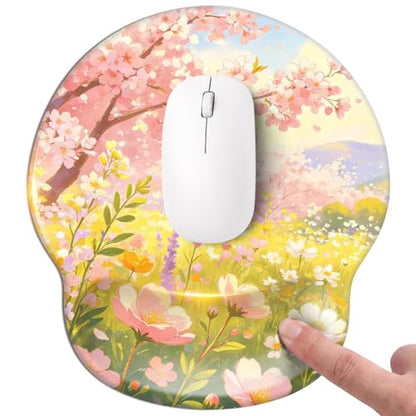 Mouse pad with Wrist Rest,Relieving Pain Memory Foam Computer pad, Ergonomic Desktop Mouse, Silicone Material Mouse pad, with Non-Slip PU Base (Cherry Blossoms) - color: Cherry Blossoms