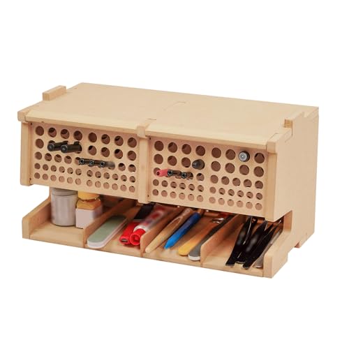 Wooden Model Kit Tool Storage Rack with 100 Holes, Brush/Paint Organizer with MDF Material, Craft Supplies Storage, Brush/Tool Holder, Suitable for Tamiya/Gundam Tools, GK6