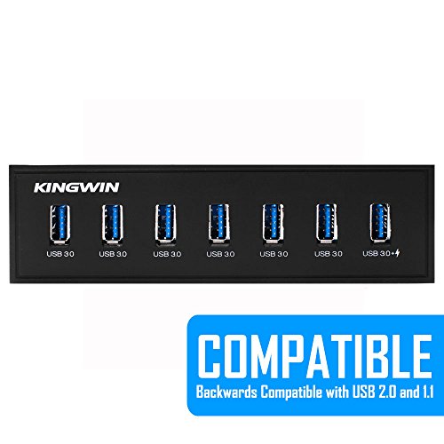 Kingwin Front Panel USB 3.0 Hub 7 Port & One Fast Charging USB 2.1A Charging Port - size: 7 Port USB Hub