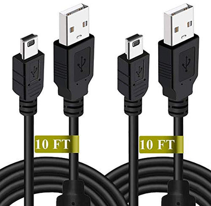 2 Pack 10ft PS3 Controller Charger Cable - Fast Mini USB Data Charging Cord for PS Move PlayStation 3 Wireless Controller, TI84 Plus CE, Digital Camera