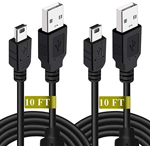 2 Pack 10ft PS3 Controller Charger Cable - Fast Mini USB Data Charging Cord for PS Move PlayStation 3 Wireless Controller, TI84 Plus CE, Digital Camera