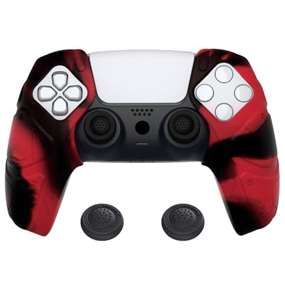 PlayVital Mecha Edition Red & Black Ergonomic Soft Controller Silicone Case Grips for ps5, Rubber Protector Skins with Thumbstick Caps for ps5 Controller - Compatible with Charging Station - color: Red & Black