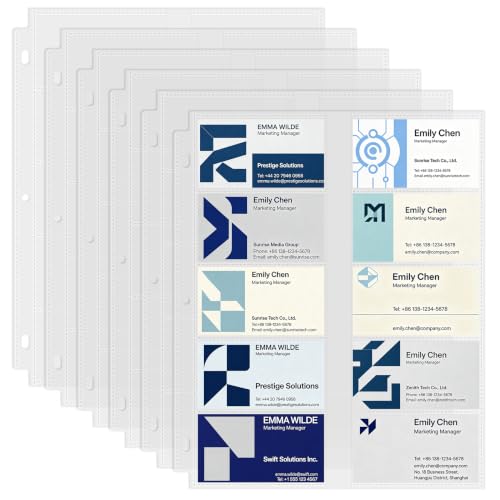 Business Card Holder Sleeves (50 Pack for 1000 Cards) for 3 Ring Binder | Heavyweight Plastic Sheet Protect, Each Sleeve Holds 2x3.5 Namecards, 3-Hole Punched - size: 2.2x3.7inch-10pocket, style: 50 pack