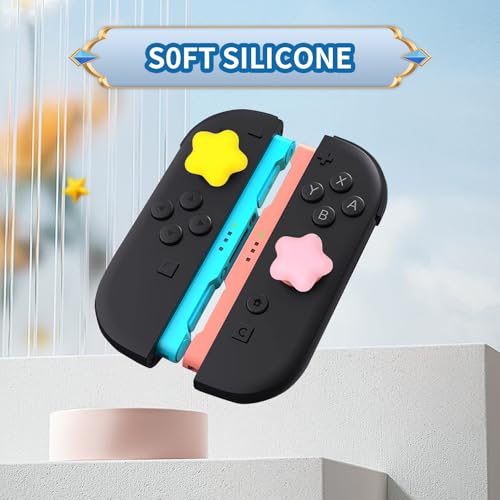 PERFECTSIGHT Cute Star Thumb Grip Caps for Switch 2, PS5, PS4, Xbox Series X/S, Xbox One, Switch PRO Controller, 4PCS Kawaii Soft Rubber 3D Analog Thumbsticks Grips Joystick Cover (Yellow+Pink) - color: Yellow+Pink Star
