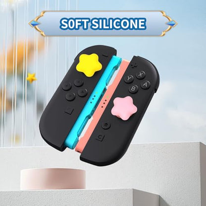 PERFECTSIGHT Cute Star Thumb Grip Caps for Switch 2, PS5, PS4, Xbox Series X/S, Xbox One, Switch PRO Controller, 4PCS Kawaii Soft Rubber 3D Analog Thumbsticks Grips Joystick Cover (Yellow+Pink) - color: Yellow+Pink Star