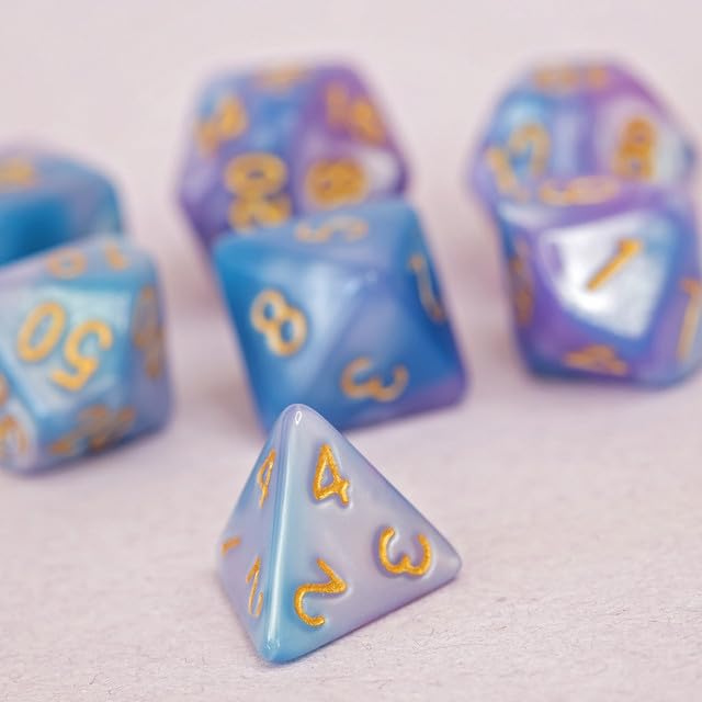 Sage’s Portal Stones DND Dice Set Acrylic Opaque 7-PC Polyhedral DND Dice Set for Dungeons and Dragons D&D Sage’s Cantrips RPG Tabletop TTRPG (Purple/Blue) - color: Purple/Blue