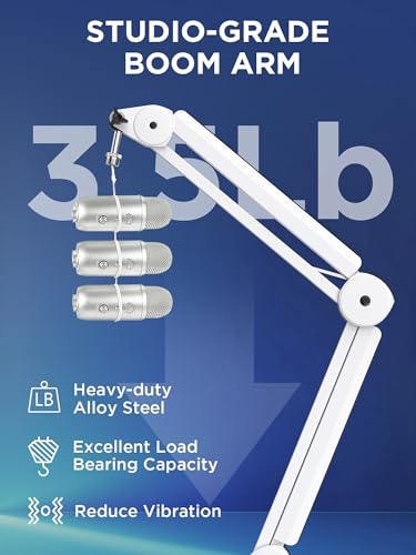InnoGear Mic Arm Microphone Boom Arm Cable Management for Blue Yeti, White | Desk Mount, for Shure Fifine, Professional Appearance, Extendable, Horizontal Reach 32.3", 3.5 lb Weight Capacity, Heavy-Duty - color: White, style: Standard Clamp