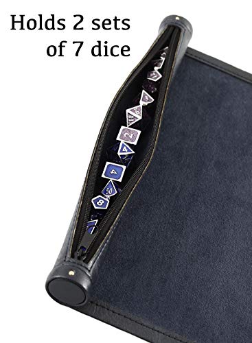 Forged Dice Co Scroll Dice Tray and Rolling Mat with Zippered Dice Holder - Storage Pouch Holds up to 14 Metal or Plastic Polyhedral Dice - Compatible with DND and Dungeons & Dragons Game Dice - color: Blue