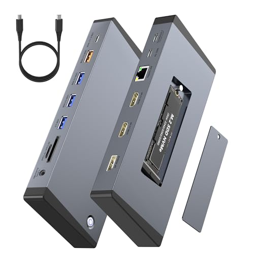 Laptop Docking Station 3 Monitors for Dell/HP/Lenovo/Mac, 15 in 1 USB C Docking Station Dual Monitor with M.2 NVMe SSD Slot, 4K@60Hz Triple Display Dock with HDMI/Displayport/PD/LAN/SD/TF/10Gbps USB - style: 15 IN 1
