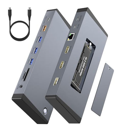 Laptop Docking Station 3 Monitors for Dell/HP/Lenovo/Mac, 15 in 1 USB C Docking Station Dual Monitor with M.2 NVMe SSD Slot, 4K@60Hz Triple Display Dock with HDMI/Displayport/PD/LAN/SD/TF/10Gbps USB - style: 15 IN 1