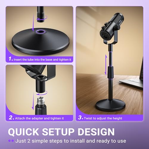 FIFINE BS2 Heavy Duty ADesktop Microphone Stand for Streaming Podcasting | Weighted Base Tabletop Mic Stand, Up to 4.4lbs, Height Adjustment, Twist Clutch & 3/8'' to 5/8'' Screw Adapter, for gaming - color: black