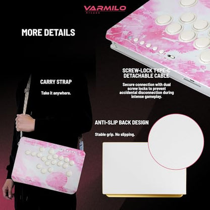 Varmilo HA10+ Rapid trigger All button arcade controller Leverless fight stick Two Versions Standard PC Only or Pro Compatible with PC PS4 PS5 Switch1 Switch2 (Sakura, Standard (PC-Only))
