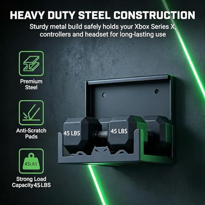 BracNova Wall Mount Kit for Xbox Series X-Steel Wall Mount Shelf Stand with Detachable Controller Holder and Headphone Hook-Safely Store Your Xbox X Console Near or Behind Your TV