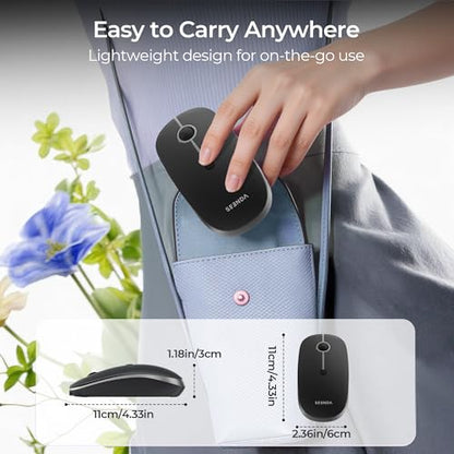 seenda MOU001 Bluetooth Wireless Mouse for Laptop,Slim Computer Mice,Black | Rechargeable Computer mouse with USB and dual Bluetooth, 3-level DPI and quiet clicks for Windows, Macbook, iPad and Travel. - color: black