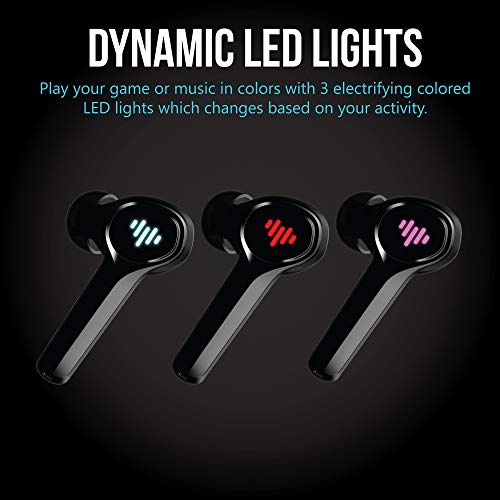 iLuv SG100 Gaming Wireless Earbuds, Bluetooth in-Ear with Changing LED Lights Ultra-Low 60ms Latency and Hands-Free Call MEMS Microphone, Includes Compact Charging Case and 4 Ear Tips, Black