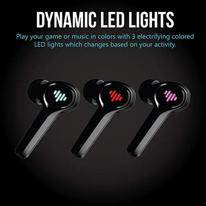 iLuv SG100 Gaming Wireless Earbuds, Bluetooth in-Ear with Changing LED Lights Ultra-Low 60ms Latency and Hands-Free Call MEMS Microphone, Includes Compact Charging Case and 4 Ear Tips, Black