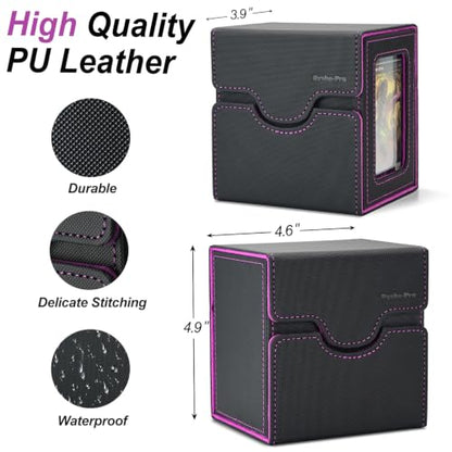 Commander Deck Box for MTG/PTCG/TCG - Patent Pending, Black Purple | Card Deck Box with Display Fits 100+ Double-Sleeved Cards, Magnetic Trading Card Box with Dice Tray & 35PT Card Holder - color: Black Purple