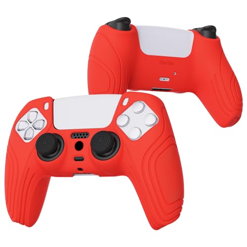 eXtremeRate PlayVital Samurai Edition Passion Red Anti-Slip Controller Silicone Skin for ps5, Ergonomic Soft Rubber Protective Case for ps5 Controller with Black Thumb Stick Caps - color: Passion Red
