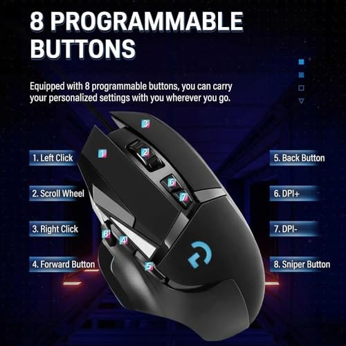 G502 High Performance Wired Gaming Mouse, Ergonomic RGB Gaming Mouse Wired with 7200 Adjustable DPI, 8 Programmable Buttons, Professional Software for Gamer Office [Black]