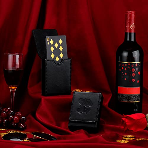 Dingion 2 Pcs Single Playing Card Case Holder Black PU Poker Card Box Protector Fits Bridge and Poker Size