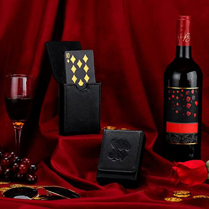 Dingion 2 Pcs Single Playing Card Case Holder Black PU Poker Card Box Protector Fits Bridge and Poker Size