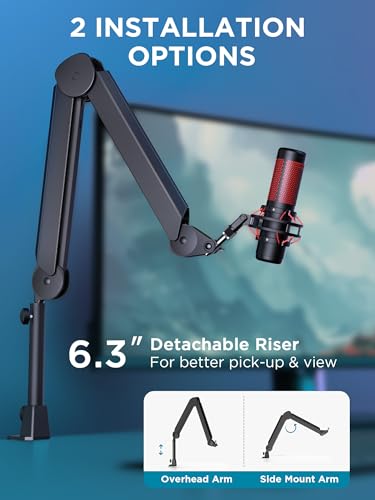 InnoGear Mic Arm Microphone Boom Arm Cable Management for Blue Yeti FIFINE | Desk Mount, Built-in Cable Channel, Extendable, Work with Shure, 3.5 lb Weight Capacity, Heavy-Duty, Easy-to-attach Clamp - color: Black, style: Extended Clamp