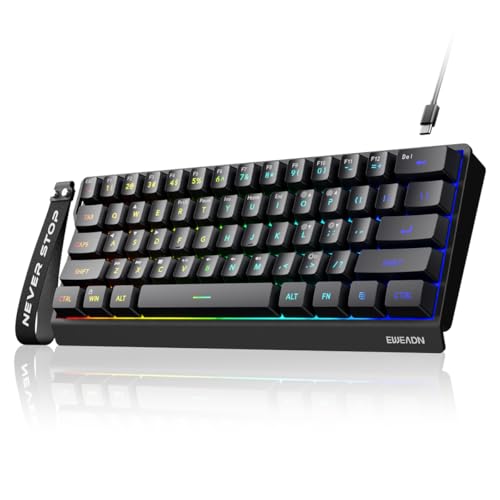 SEUNKWANG F61 60% Gaming Keyboard Wired, RGB Backlit Membrane Keyboard with PBT Keycaps, Compact Design, Lanyard Wired Keyboard for Mac/Win (Black, Wired) - color: Black