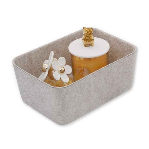 Welaxy Felt deep Storage Bins lidded Drawer Organizer Caddy for junk stuff stationery makeup jewelry closet bathroom minimalist lifestyle (Oatmeal Bin, S) - color: Oatmeal Bin, size: S