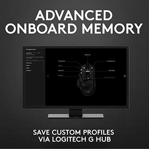 Logitech G502 Hero Wired Gaming Mouse - Black | High performance, 25,600 DPI, RGB, adjustable weights, 11 programmable buttons, on-board memory, PC/Mac - style: Wired