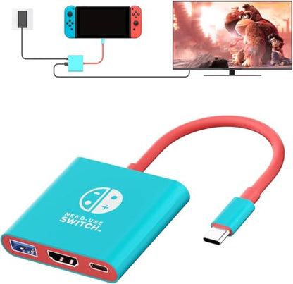 Switch TV Dock, Portable TV Dock Station for Switch/Steam Deck/ROG Ally/Legion GO, 3-in-1 Switch Travel Dock with HDMI 4K@60Hz, USB 3.0 and 100W Charge PD Port (Not Fit Switch 2)