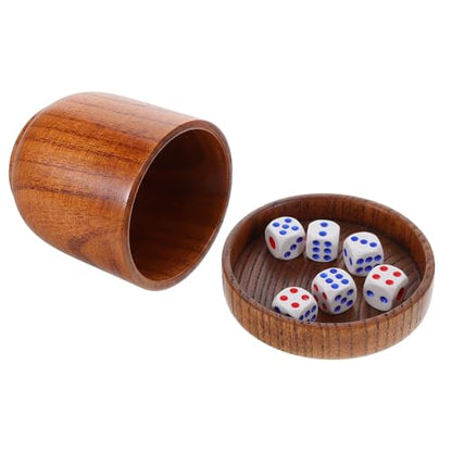 ibasenice Wooden Dice Cup with Lid Solid Wood Dice Shaker Cup 5 Dices Included for Board Games Party Games Bar and Ktv Entertainment Accessories