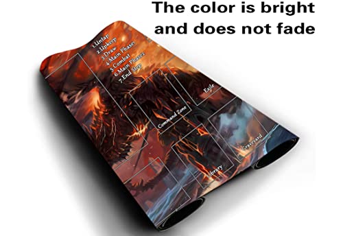 MTG Playmat, Game Play Mat for MTG TCG 24 x 14 inches Trading Card Inked Game Playmats with Storage Bag Smooth Rubber Surface Battle - color: Lightning Dragon With Zones