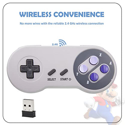 SAFFUN 2 Pack 2.4 GHz Wireless USB Controller Compatible with SNES Games, Retro SNES PC Controller for Windows PC iOS MAC Linux Raspberry Pi Retropie OpenEmu Emulator (Plug & Play) (Rechargeable) - color: Purple/Grey