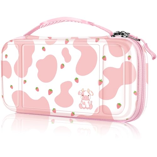 FINTIE Carrying Case for Nintendo Switch Lite 2019, [Shockproof] Hard Shell Protective Cover Travel Bag with Game Card & Micro SD Card Slots for Switch Lite Console & Accessories, strawberry cow - color: strawberry cow