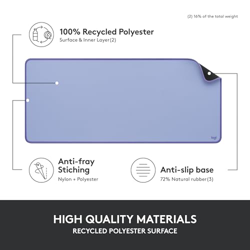 Logitech Desk Mat Studio Series Large Pad 30L x 70W cm - Lilac | Multifunctional large pad, extended mouse surface, office desk protector, anti-slip base, spill-resistant - color: Lilac