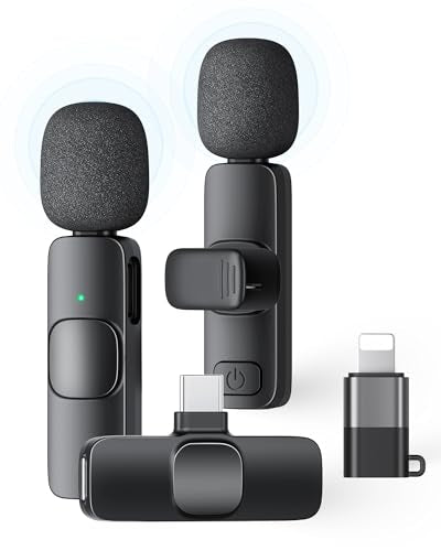 2 Pack Wireless Lavalier Microphone for iPhone iPad and Android Phone, Lapel Mic Plug and Play Wireless Mic Noise Reduction Mini Microphone for Video Recording Interview Podcast Vlog YouTube Tiktok - color: Black, size: Without Case