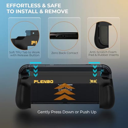Plenbo - FoldeX Grip Case with Detachable Flip Cover for Nintendo Switch 2, Dockable Ergonomic Handheld Protective Shell, 3-Mode Compatible Joy-Con 2 Controller Grip- Black - color: Black