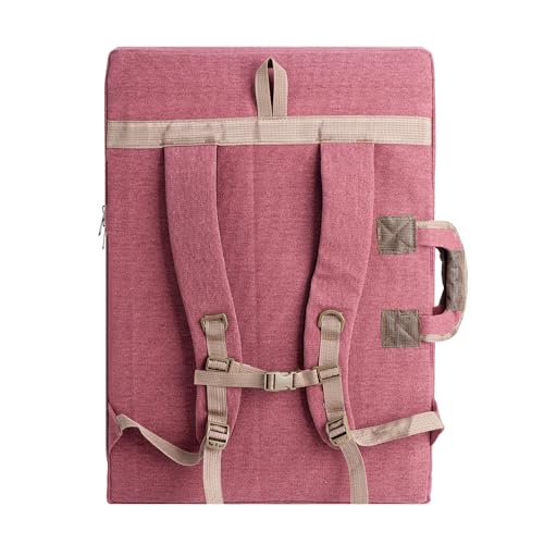 TRANSON Art Portfolio Case Artist Backpack Canvas Bag Large 26” x 19.5” - color: Brownish Red
