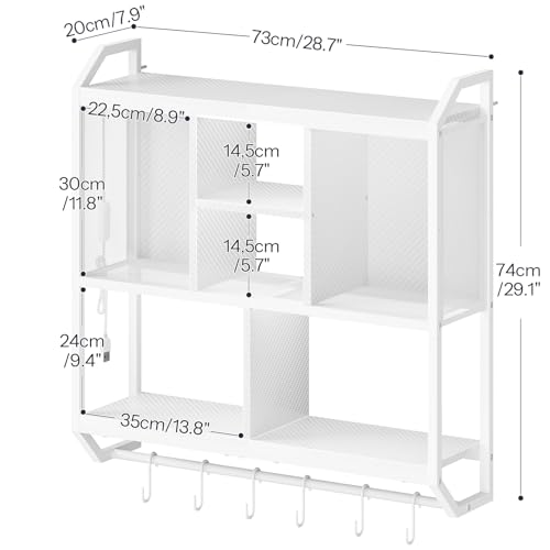 HOOBRO Gaming Floating Shelves with LED Lights, 28.7" LED Wall Mounted Shelf, 3-Tier Display Rack for Wall Storage, Floating Rack with Hanging Rod and 6 S-Hooks, for Gaming Room, White WT70DBJ01 - color: White