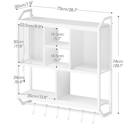 HOOBRO Gaming Floating Shelves with LED Lights, 28.7" LED Wall Mounted Shelf, 3-Tier Display Rack for Wall Storage, Floating Rack with Hanging Rod and 6 S-Hooks, for Gaming Room, White WT70DBJ01 - color: White