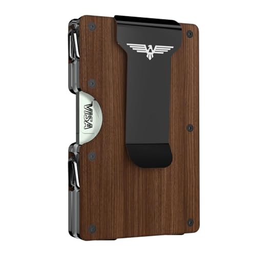 Lenvoten Upgraded Hinged Minimalist Wallet for Men, RFID Blocking Wallet | Slim Metal Aluminum, Credit Card Holder, Money Clip Holds 20 Cards, Premium Scratch-Resistant Finish, Ideal Gift for Men - color: S5-Walnut Wood