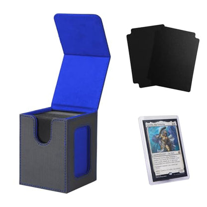 MTG Deck Box with Commander Display, Fits TCG Cards (Black&Blue) | Holds 120 Single/100 Double-Sleeved Cards, Fit MTG/PTCG/OPTCG Cards, Strong Magnet, PU Leather, With 2 Dividers & 1 Toploader - color: BLACK/BLUE