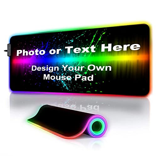 Personalized RGB LED Gaming Mouse Pad Make Your Own Custom Large Mouse Pad Desk Mat Customized Mouse Mat for Office Dorm Personalised Gifts Presents for Gaming Lovers, 35.4x15.7in - size: 35.4 x 15.7 in