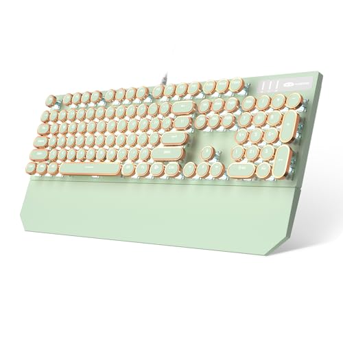 Camiysn Typewriter Style Mechanical Gaming Keyboard, Green Retro Punk Gaming Keyboard with White Backlit, 104 Keys Blue Switch Wired Cute Keyboards, Round Keycaps for Windows/Mac/PC - color: Green