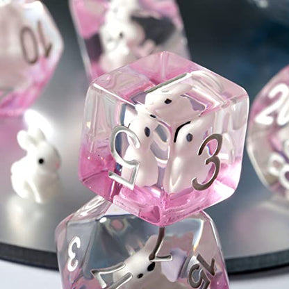 Rabbit dice set DND, DNDND 7PCS Resin Polyhedral dice set with Velvet Pouch for D&D Dungeons and Dragons Role Playing Games and Tabletop Games （Rabbit DND - color: Robbit