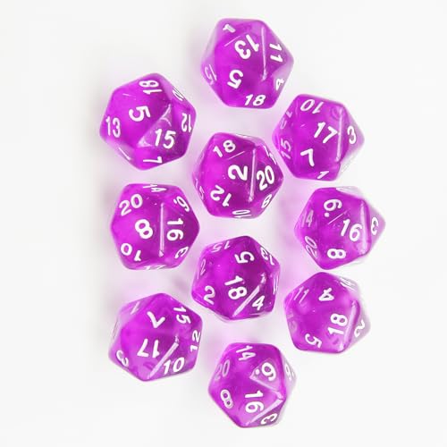 10 Pieces Polyhedral Dice Set D20 Dice 20mm Acrylic 20 Sided Game Dice for Dungeons and Dragons RPG MTG DND Dice Table Games (Transparent Purple) - color: Transparent Purple