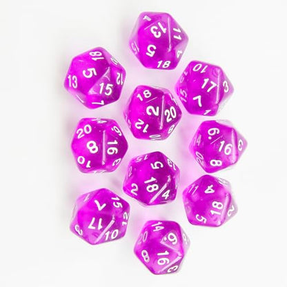 10 Pieces Polyhedral Dice Set D20 Dice 20mm Acrylic 20 Sided Game Dice for Dungeons and Dragons RPG MTG DND Dice Table Games (Transparent Purple) - color: Transparent Purple