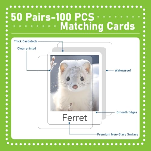 gisgfim 100 PCS Memory Matching Game Animal Babies Concentration Memory Card Educational Game for Kids Adults A Fun & Fast Baby Animals Game Toddlers Preschool Family Board Gift Matching Games - style: Animal Babies