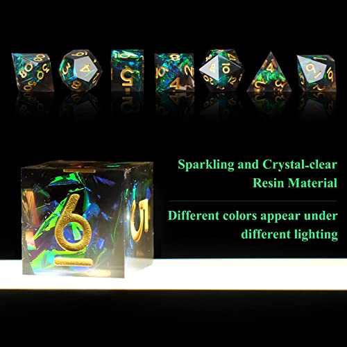 DND Dice Set Handmade 7 Accessories Sharp Edge Dice for Dungeons and Dragons TTRPG Games, Multi-Sided RPG Polyhedral Resin Sharp Edge Dice Roleplaying Games(Dark) - color: Dark